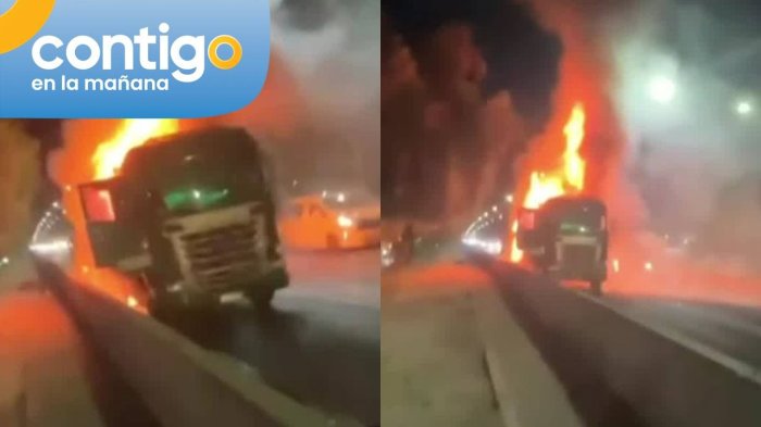 VIDEO | Registro muestra el momento exacto en que camión se incendia en la Autopista Central