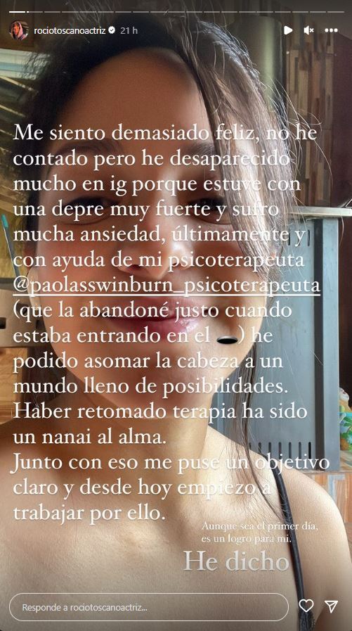 Rocío Toscano reveló problema de salud mental que alejó a de redes sociales. Fuente: Instagram (@rociotoscanoactriz)