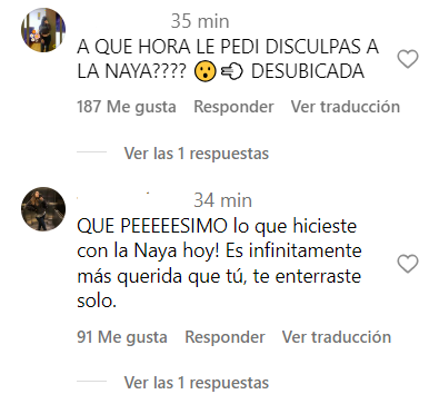 Seguidores de Naya Fácil comentarion en redes de Botota Fox. Fuente: Instagram.