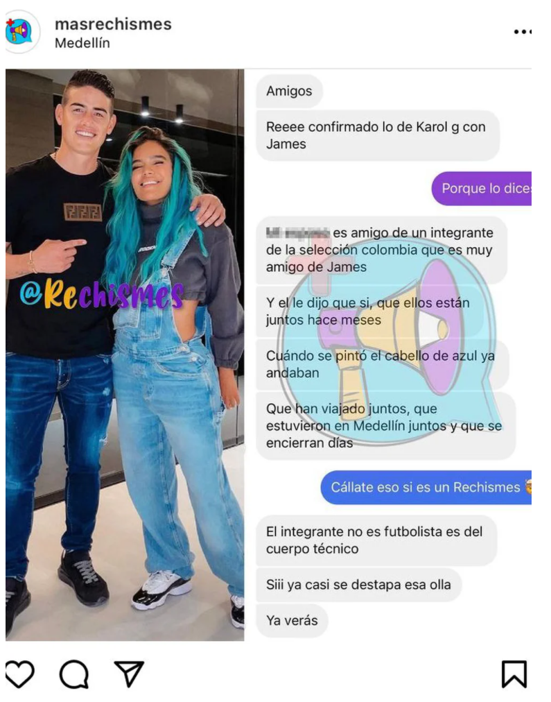 Confirman relación entre James Rodríguez y Karol G